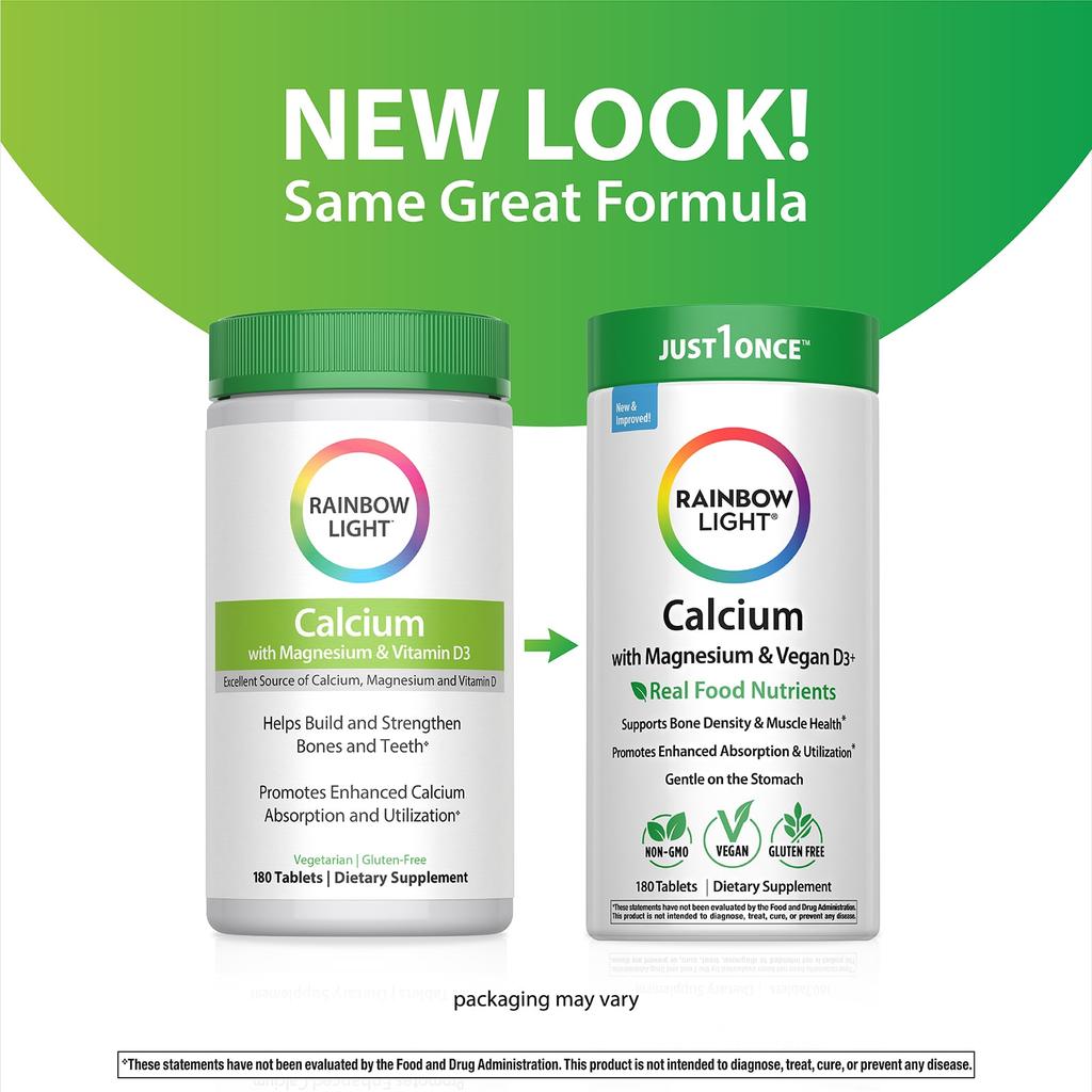 Rainbow Light Calcium with Magnesium and Vegan D3+, 180 Tablets