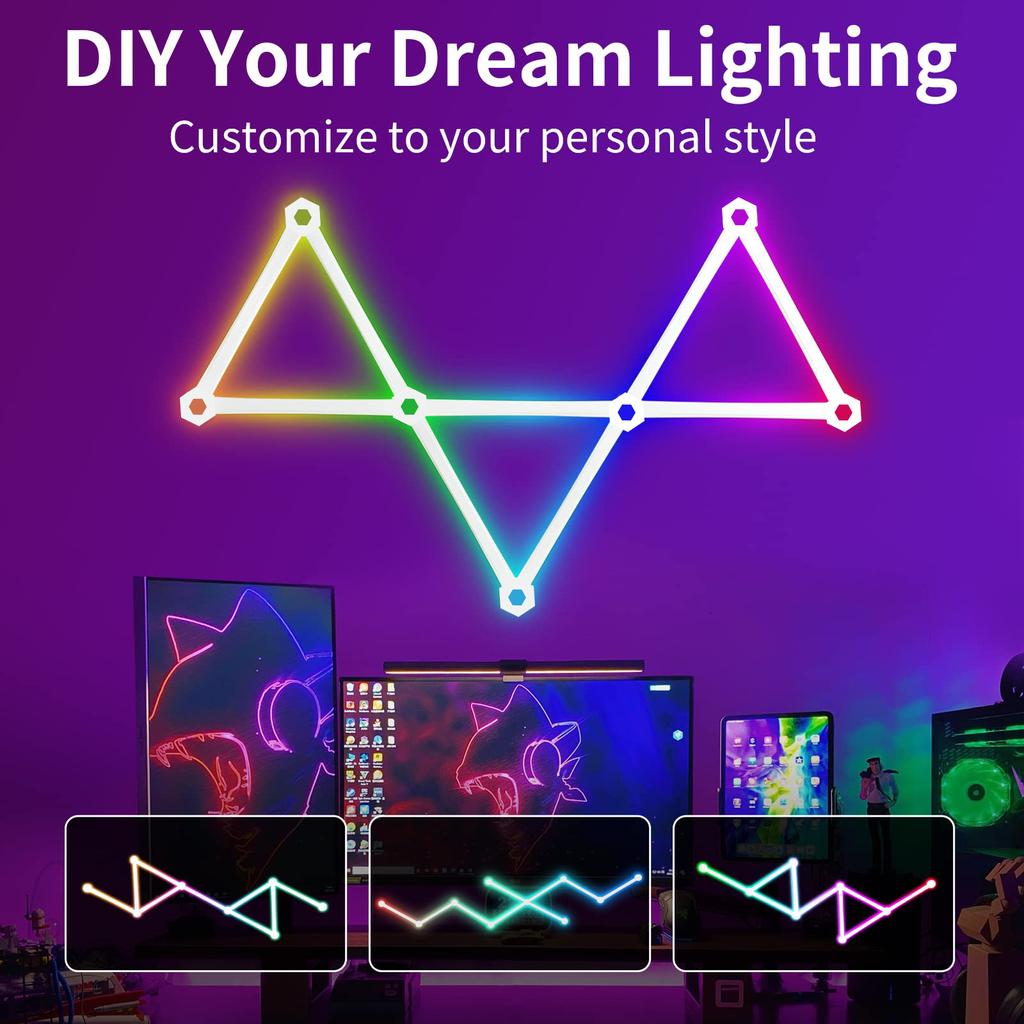 6PCS/9PCS WiFi Smart LED Strip Lights Bars RGB-IC 3D Hexagon Music Sync Voice Control DIY Splicing Wall Sconces for Game Bedroom