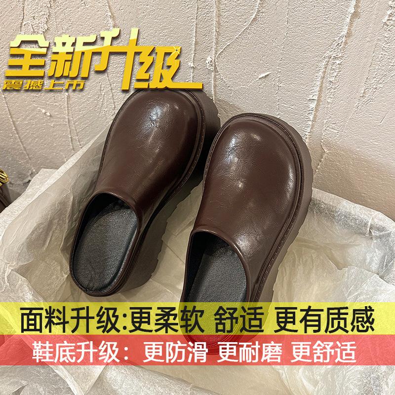 

Super fire Internet celebrity black non-slip heightening thick-soled slippers women s summer wear 2025 new high-heeled half-support bag head slippers 40