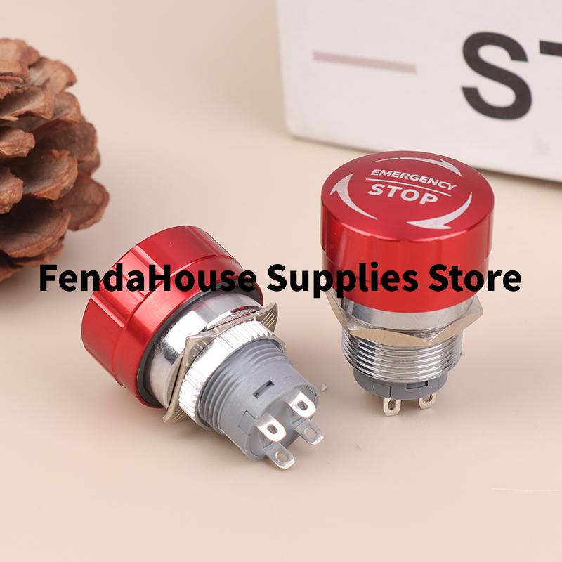 16/19/22mm 1NO1NC Metal Emergency Stop Buttons Switch Self-Locking Ultra Short Style Waterproof Power Emergency Stop Switch