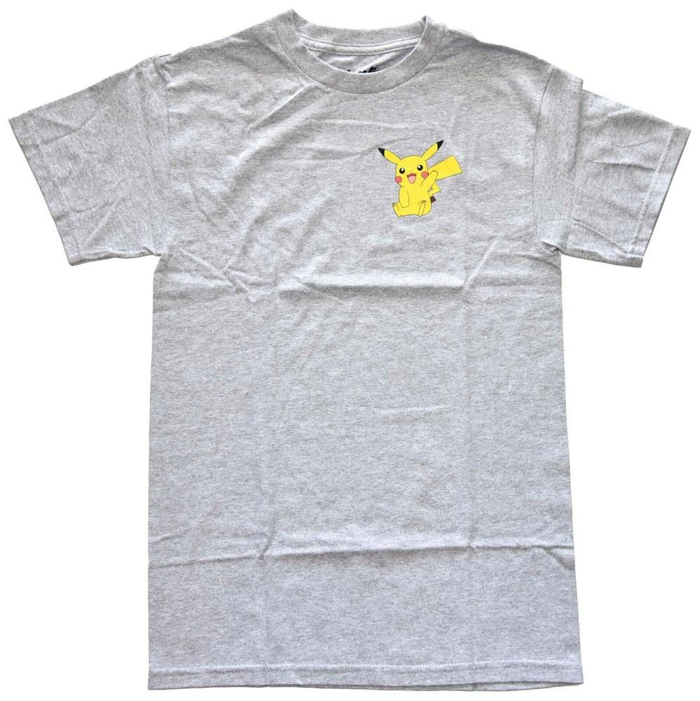 

Pokemon Pikachu Small Chest Logo Grey Heather Men s Graphic T-Shirt New 4XL