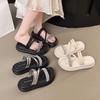 Rhinestones with Two Cool Slippers, New Muffin 100 Thick Soles To Wear 2025 Summer Women's Sandals One-word Beach Slippers