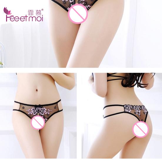 Lace Briefs See Through Open Crotch Straps Erotic Lingerie Floral G-string Thong