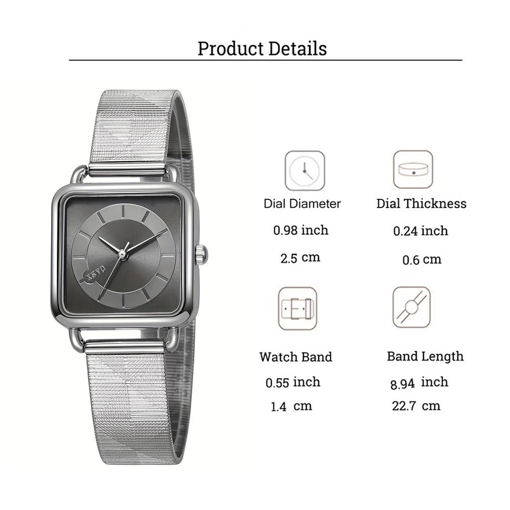 Fashionable simple versatile square dial alloy women's quartz watch, suitable for daily wear, Christmas gifts