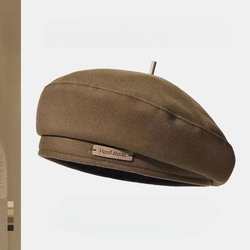 1Pc  Beret Female Autumn and Winter Japanese Retro Versatile Letter Face Small Octagonal Hat Small Fragrant Pumpkin Hat