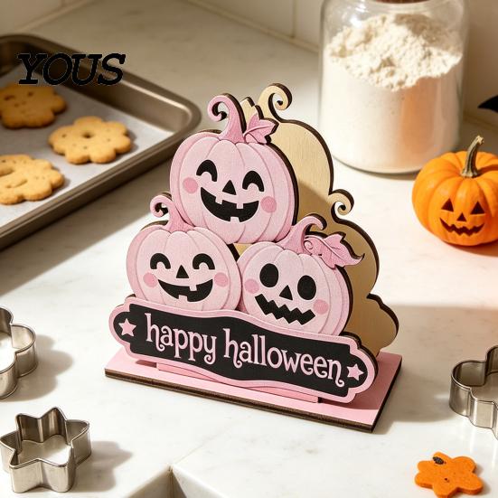 Halloween Kitchen Tissue Holder Wooden Napkin Holder, Cute Pastel Pumpkin Ghost Black Cat Tabletop Dispenser, BOO Letter Organizer Waterproof