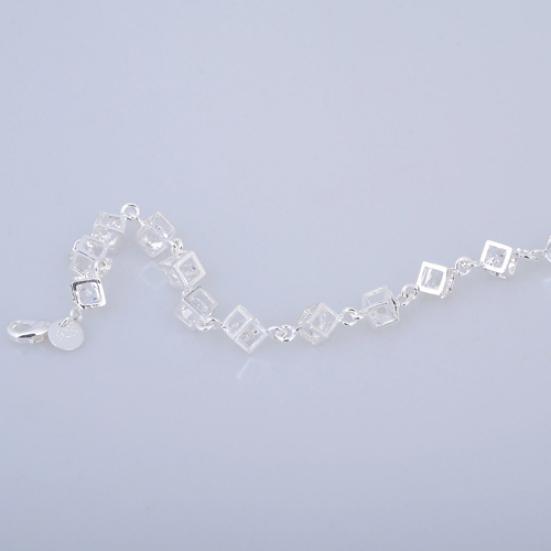 Women's Silver Plated Cube Clear Rhinestone Bracelet Engagement Party Jewelry