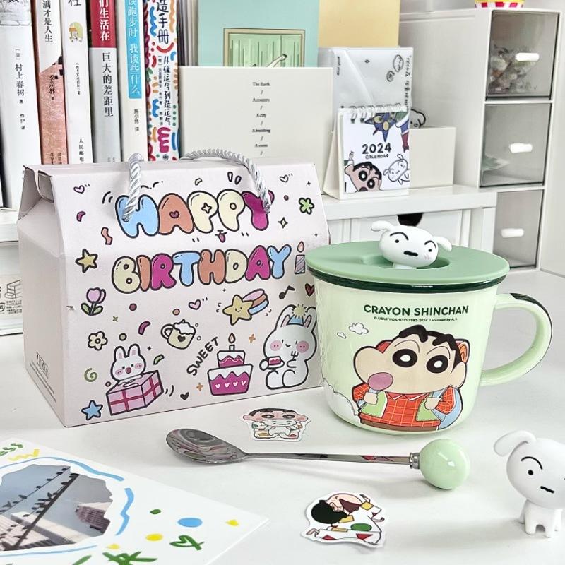 Crayon Xiaoxin Ceramic Mug with Lid Spoon Boys and Girls High Value Milk Scale Cup Couple Coffee Breakfast Cup