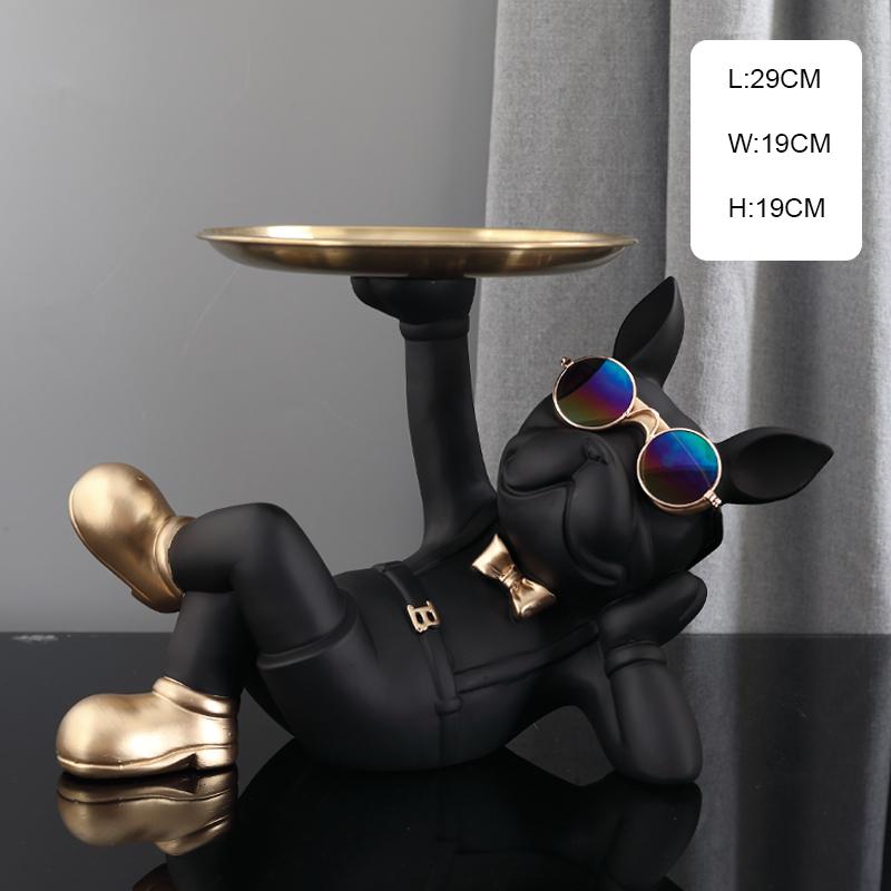 Nordic French Bulldog Butler Resin Dog Sculpture with Glasses Modern Home Decor for Tabletop Living Room Animal Crafts Ornament