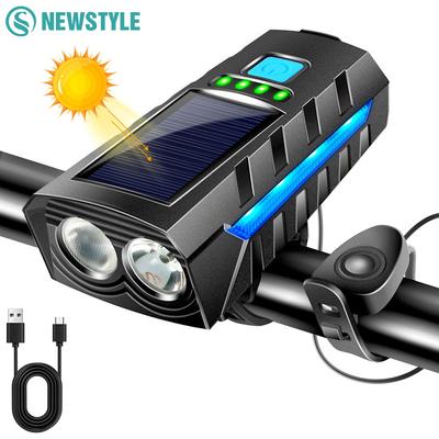 Outdoor Solar Power Bike Front Light 130db Horn LED Bicycle Light Flashlight Camping Lantern High Beam Headlamp Rechargeable