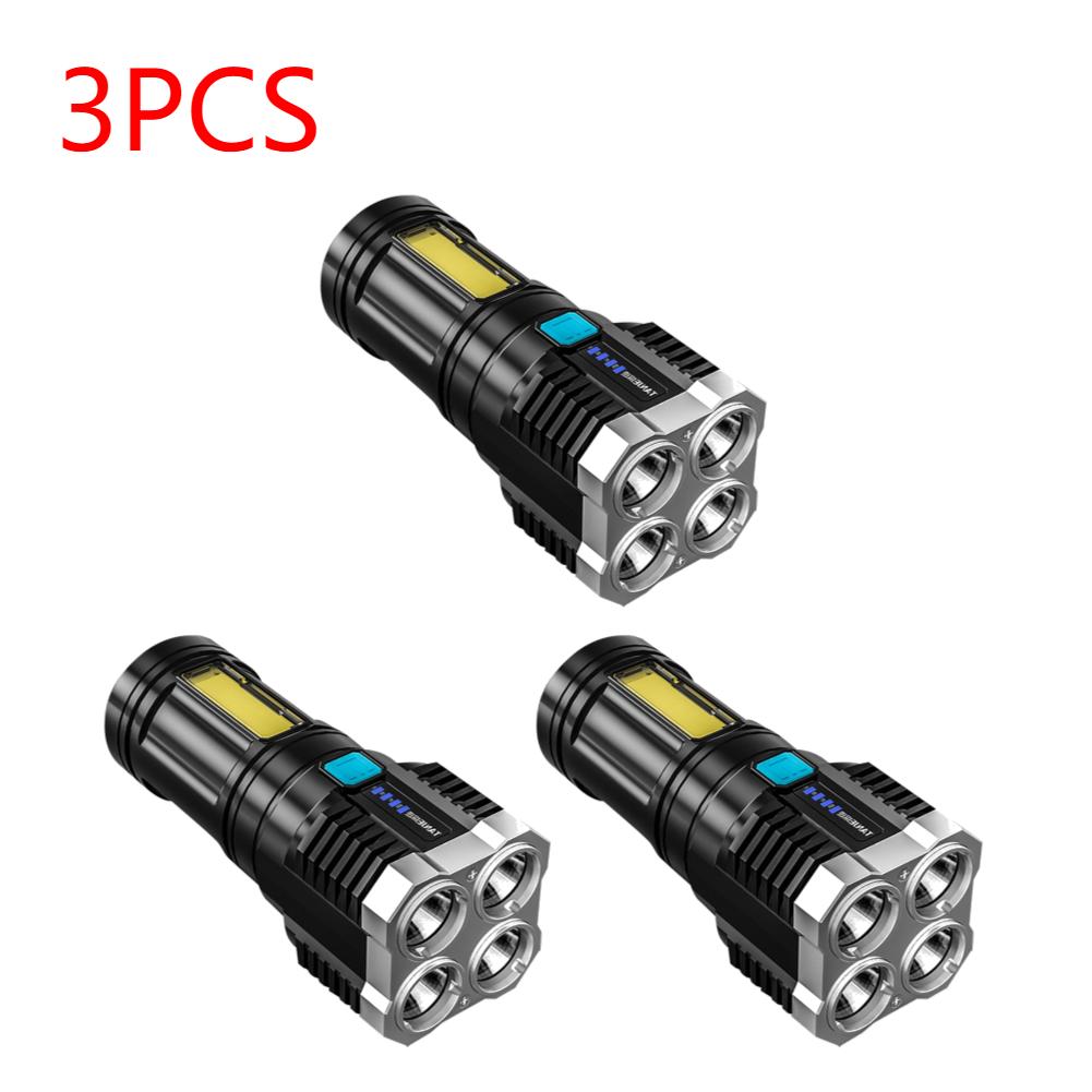 High Power LED Flashlights Camping Torch With 4 Lamp Beads And COB Side Light Rechargeable Portable Hand Lantern 4 Lighting Mode