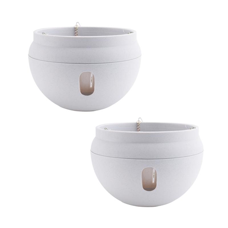 T02C!-2Pcs Plastic Hanging Planter Self Watering Basket With Hooks, Hanging Flower Pot With Detachable Base белый
