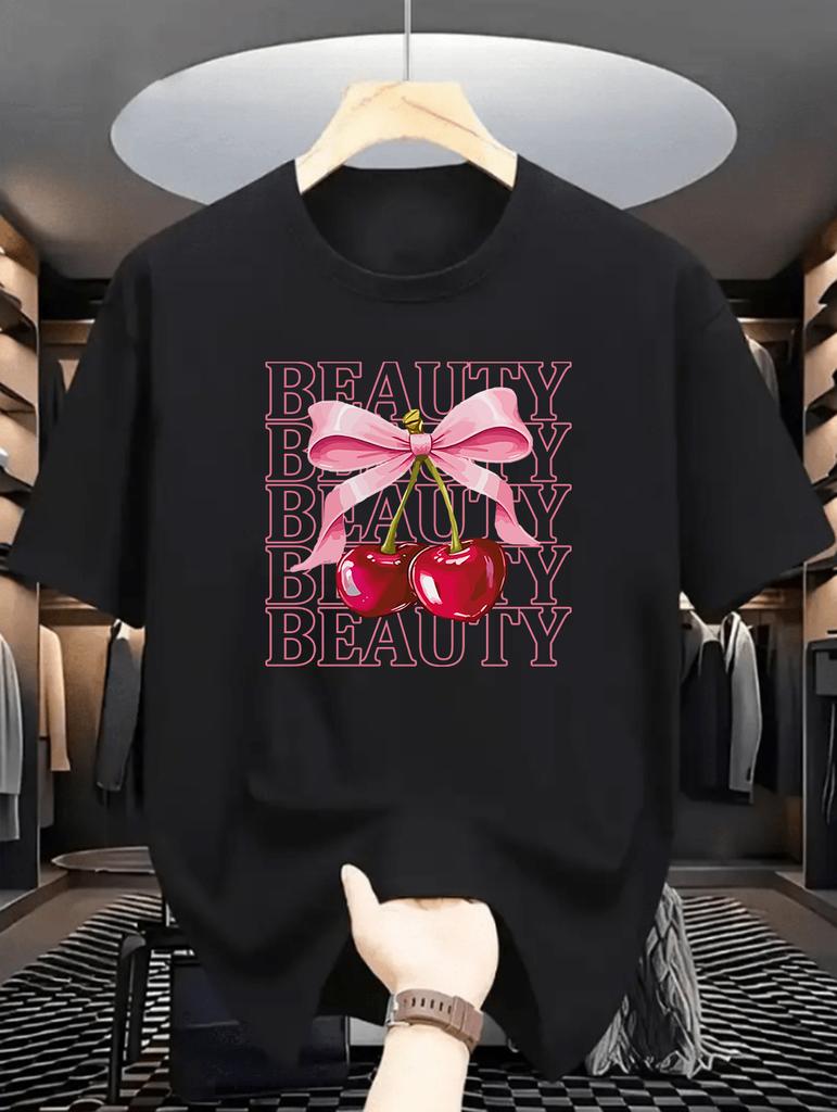 Girls Casual Short Sleeve Round Neck TShirt Summer with Fabric Playful Casual Shirts for Girls Cherry Graphic Tee Comfortable