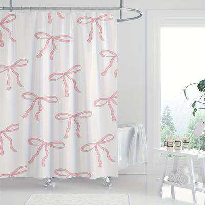 Cute Pink Bow Shower Curtain - High-Quality Polyester, White Background,Pink Bow Pattern,Machine Washable,Stylish Bathroom Decor