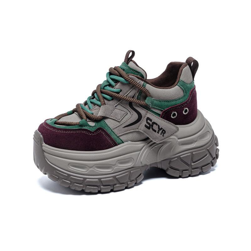 2 Frühjahr Neu Innere Höhenerhöhung und Farbpolitur Retro Sport und Freizeit Vielseitige Damenschuhe Kleine Plateau-Schuhe Damen