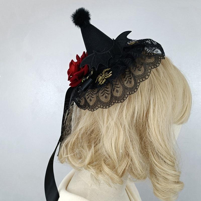 Black Curved Cone Witch Hat Gothic Lolita Women Cosplay Dress Hat Accessories Halloween Party Magical Clown Wizard Hat Decor