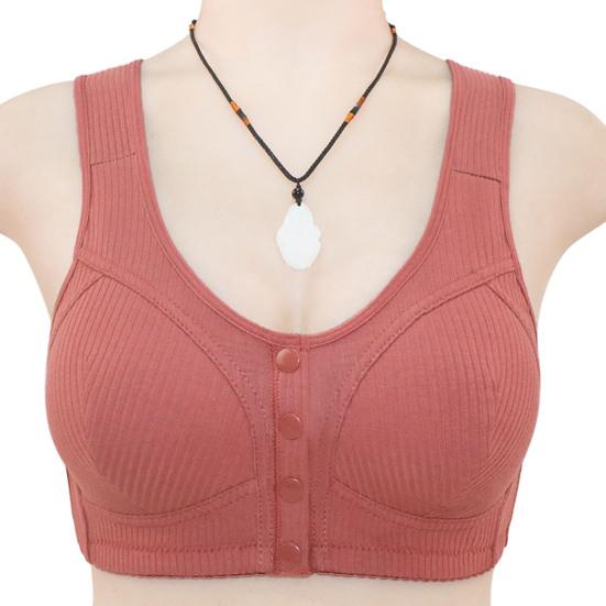 Mid-aged Women Sports Bra Stretchy Fixed Shoulder Strap Front Button Closure Wireless