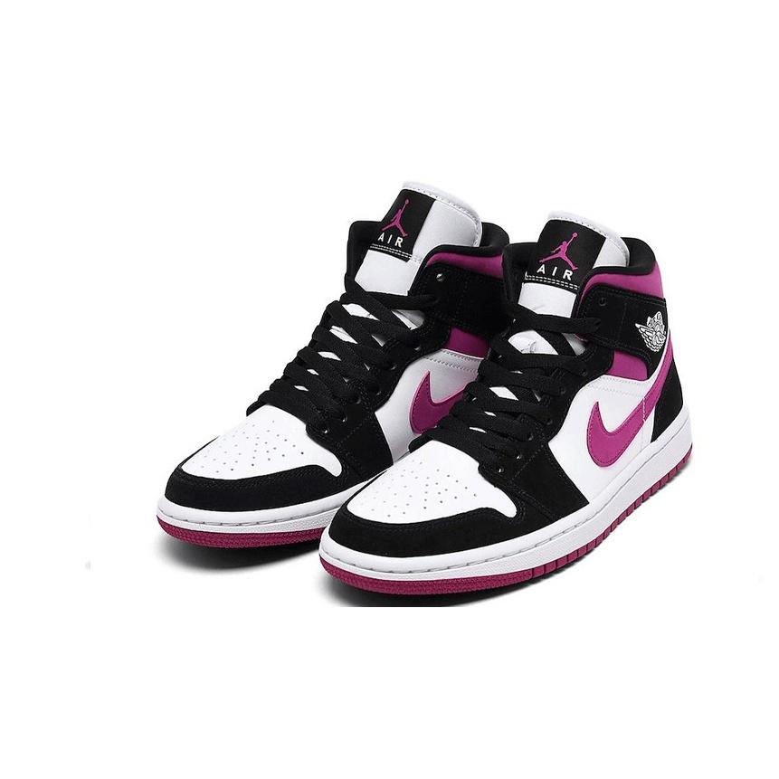 Air Jordan 1 Mid Cactus Flower Women Sneakers Black White BQ6472-005