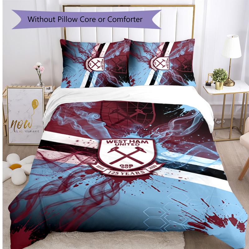 Set Lenzuola Stampato West Ham United Football 3 Pezzi, Comodo Set Copripiumino per Camera da Letto Amico della Pelle