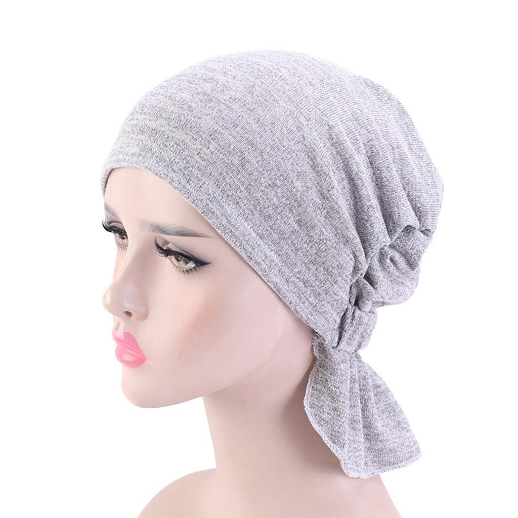 Women Summer Beanies Cap Solid Color Turban Hat Elastic Pre-Cross Chemo Covers Caps Muslim Headwraps Windproof Bandanas