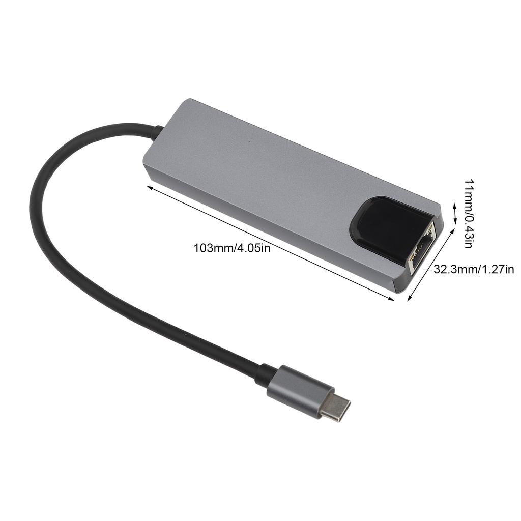 5 in 1 Type C Hub Aluminium Alloy Silver Gray High Speed USB C Dock Multiport Adapter for Type C Device
