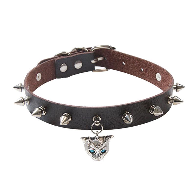 Goth Punk Nieten Nieten Choker Halsband Für Frauen Steampunk Katzenkopf Halskette Emo Halsband Cosplay Chocker Gothic Accessoires