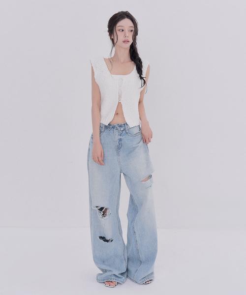 Tetemochi Crochet Knit Vest (Ivory)