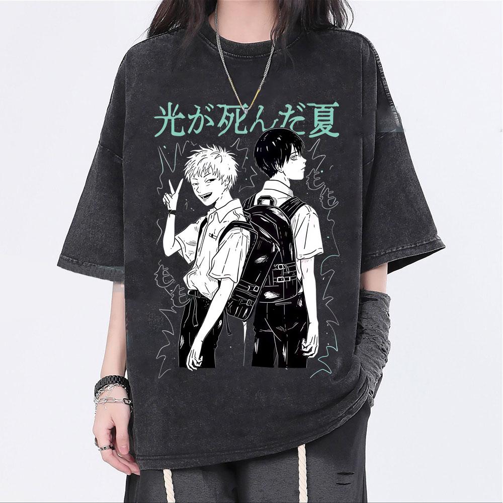Anime The Summer Hikaru Died Vintage Wasehd T-shirt Men Women Clothing Cartoon Manga T Shirts Unisex Casual Oversized Streetwear
