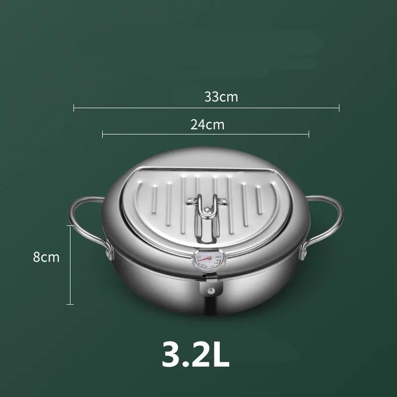 Japanischer Fritteusentopf mit Thermometer und Deckel 304 Edelstahl Küchen-Tempura-Fritteuse 20 24 cm Töpfe und Pfannen