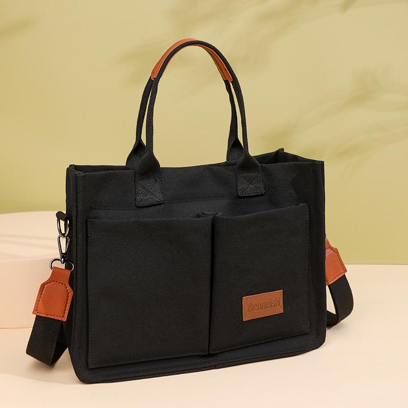 

Japanese Minimalist Large-Capacity Crossbody Canvas Backpack & Versatile Tote Handbag. чёрный
