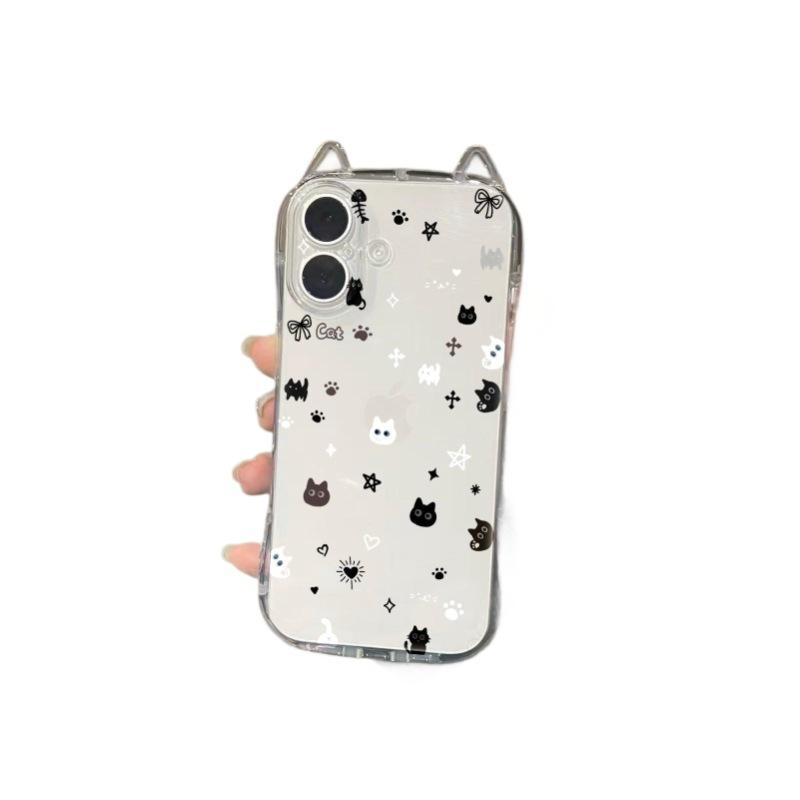Applicable to Apple 11PROMAX mobile phone case, black and white star love cat head iPhone11 three-dimensional cat ear case 11