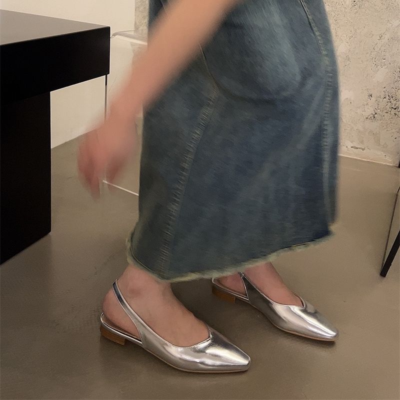 Fashion Bailamos Women Flats Low Heel Slingback Sandals Slip On Shallow Mules Shoes Pointed Toe Female Office Lady Work Shoes Mujer