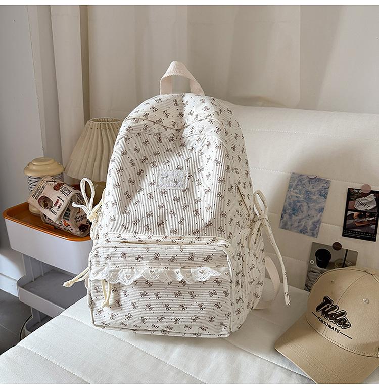 Schoolbag Korean Ins Style Backpack for Girls Junior High School Students, White High-value 1011 New Bow Campus Schoolbag for Women
