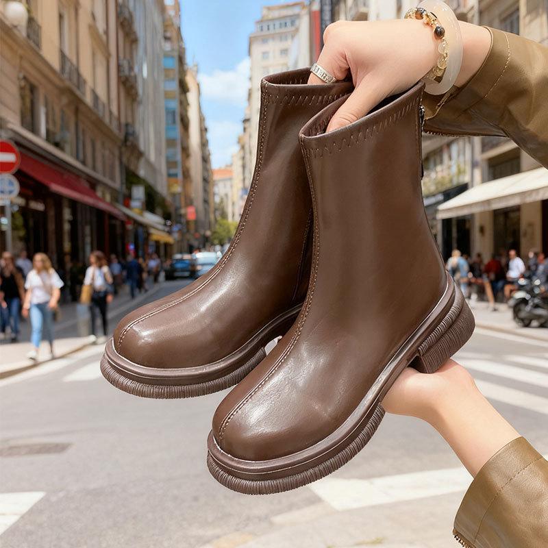 Short Boots Women's Autumn and Winter New Thin Boots British Style Thick-soled Boots Women's Martin Boots Spring and Autumn Single Boots