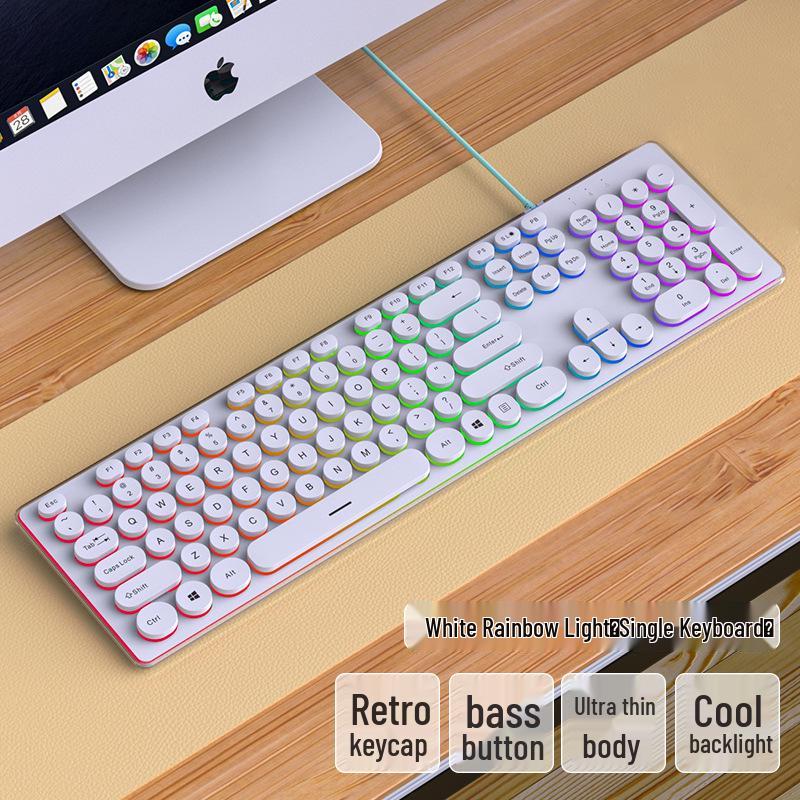 Silent Wired Keyboard and Mouse Set with Punk Mechanical Feel and Luminous Design - Ideal for Girls' Office.