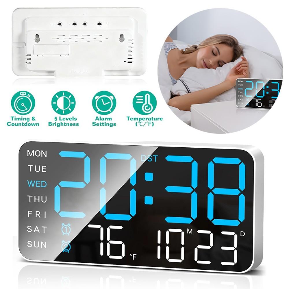 Desk Wall Clock Digital Alarm Clock LED Display with Temperature Date Week clock