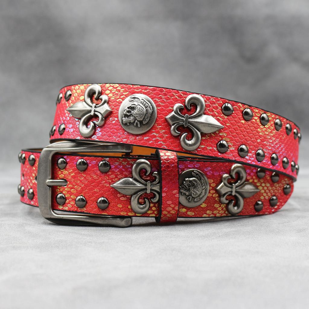 Fashion Rivet Belt White Cross Men&Women's Studded Belt Punk Rock With Pin Buckle Hardware Jeans Designer Female Waist Belts