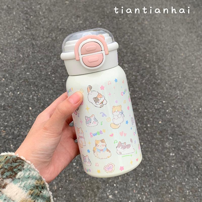 Large-capacity Thermos Cup for Girls' Winter New High-value Student Campus Portable Straw Double-drinking Cup