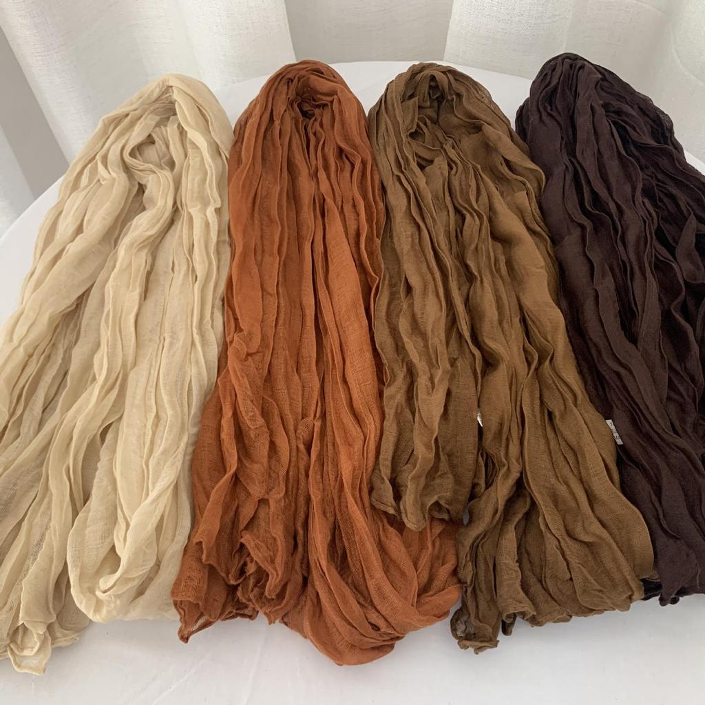 Winter Women Cotton Scarf Solid Color Pleated Long Scarf Vintage Unisex Scarf Warm Neck Warmer Retro Inspired Scarves 180x90cm