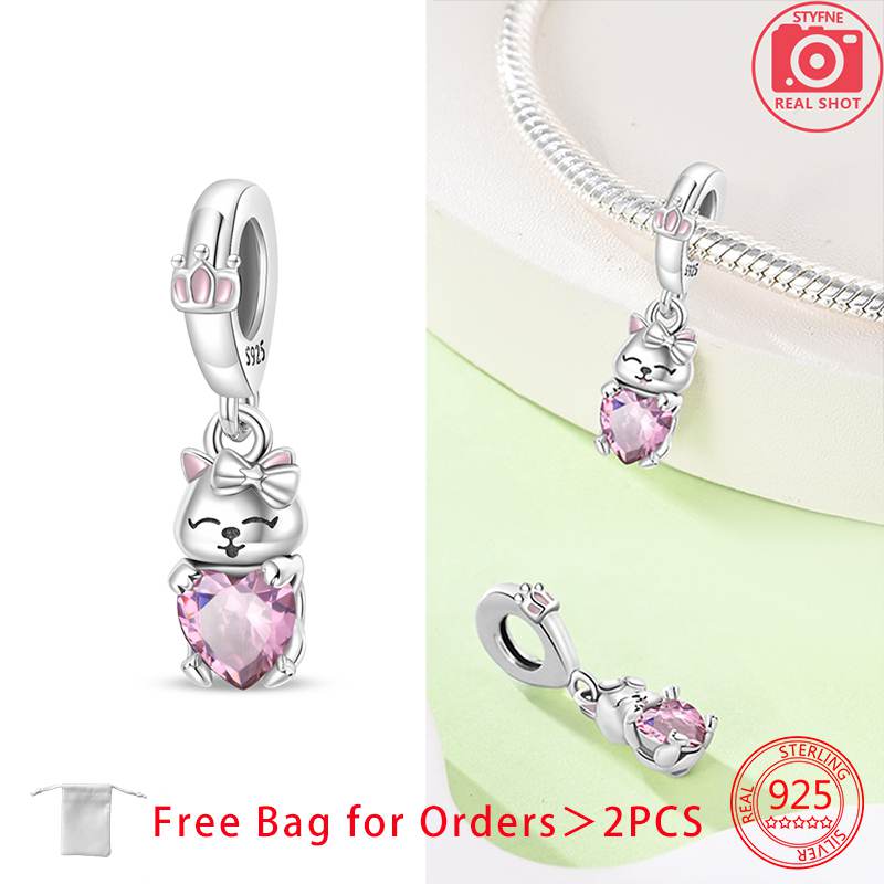 Anniversary Charms Copper Pink Cat Love Heart Beads Fit Original Bracelets Beads Charms Jewelry Making Fine Jewelry Gift