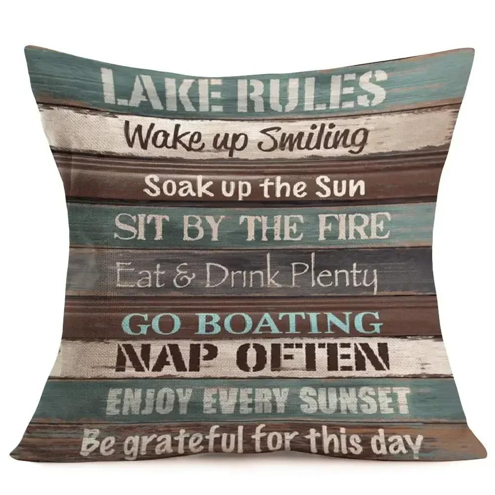 Home Decor Inspiring Family and Cabin Rule Pillow Covers Pattern Cushion Cover Suitable for Sofa Bedroom Car Pillow Cover
