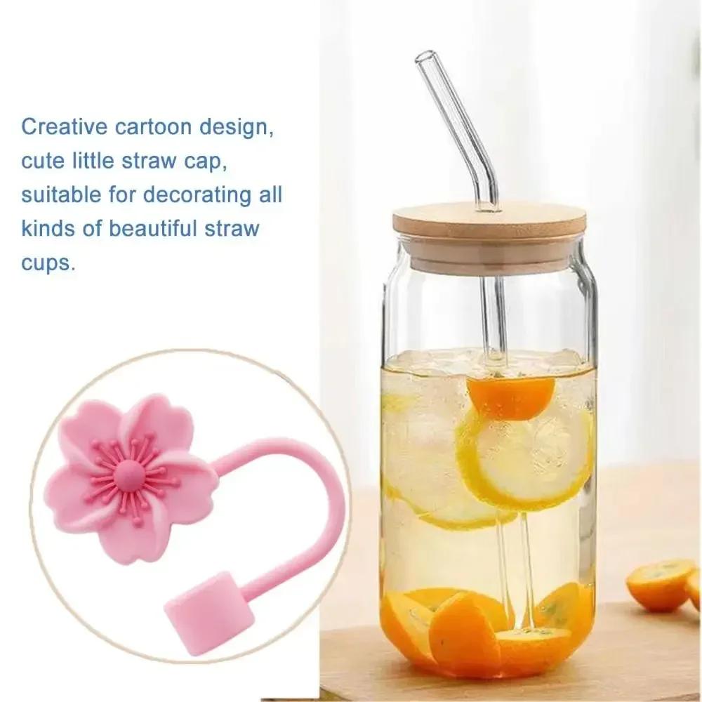 2pcs Reusable Begonia Flower Straw Cover Cap 8mm Silicone Straw Tips Lids Kitchen Tool Straw Accessories Dust Covers Cup Cover