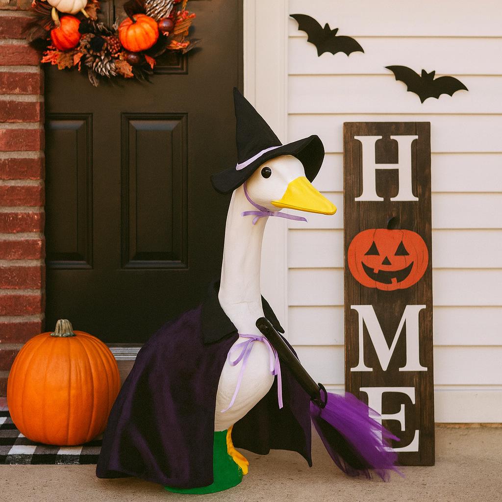 Porch Goose Halloween Purple Velvet Witch Cloak with Broomstick for Dogs