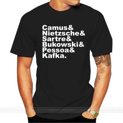 Mode T-shirts Homme Homme Camus Nietzsche Sartre Bukowski Pessoa Kafka Blanc sur Noir Coupe ajustée
