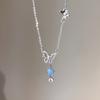 ANENJERY Hollow Butterfly Pendant Necklace for Women Silver Blue Stone Choker Necklaces Wedding Jewelry S-N718