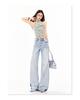 Women's Retro Sky Blue High-Waist Jeans, 2026 Spring/Summer Collection - Loose, Slimming, Floor-Length, Straight-Leg Versatile Pants