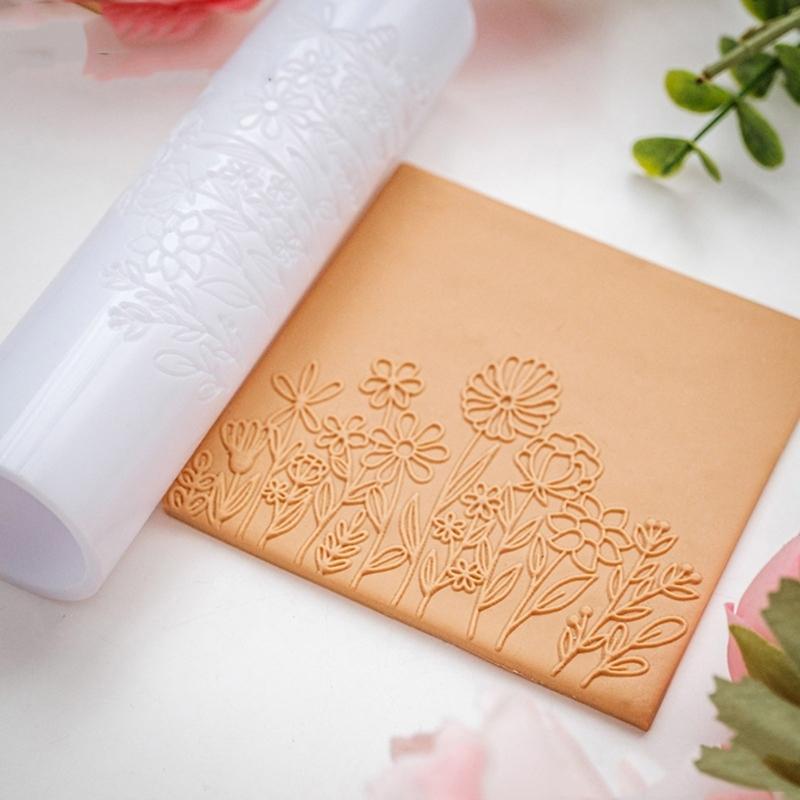 Ergonomic Floral Pattern Clay Embossing Roller For Polymer Jewelry Making Earrings Crafting Supplies Rolling Pin