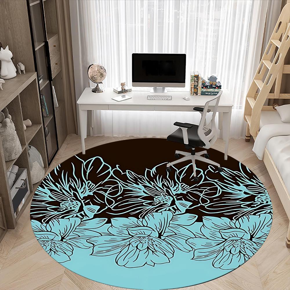 1pc Floral Pattern Office Round Rug, Non-slip, Soft and Durable Office Rug for Interior Decoration, Perfect for Office, Beautiful Decoration Yy2603120
