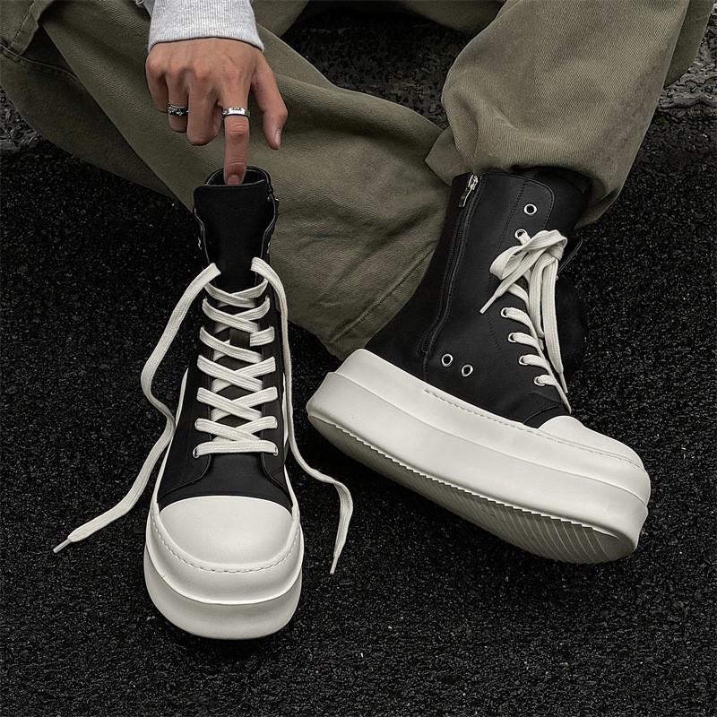 Spring Senior Couple Boots Martin Boots Side Zipper Tooling Boots Thick Sole Heightening Black And White High-Top Board Shoes Men And Women