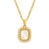 Imitation Pearl White Shell Square Pendant Necklace, Dainty Copper 14K Gold Plated Chain Necklace, High Quality Fashion Jewelry